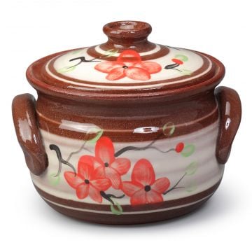Clay Small Cooking Pot with Flowers 0.7L