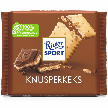 Ritter Sport Milk Chocolate with Butter Biscuit & Cocoa Creme (Knusper Keks) 100g