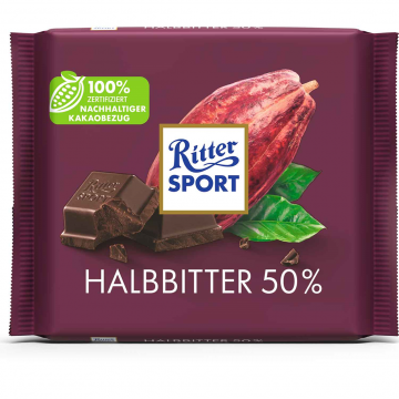 Ritter Sport Dark Chocolate 50% Cocoa (Halbbitter) 100g