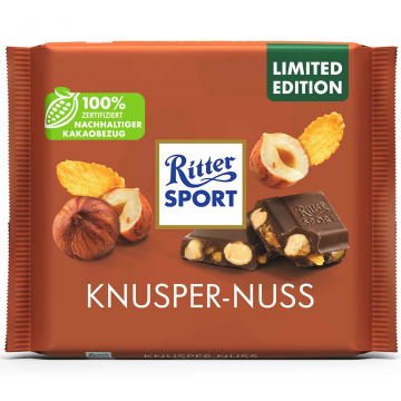 RITTER SPORT Milk Chocolate with Hazelnuts and Cornflakes (KNUSPER-NUSS) 100g