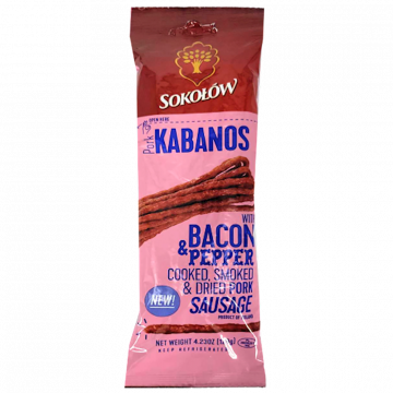 SOKOLOW Kabanos with Bacon & Pepper - Smoked & Dried Pork Sausage 120g
