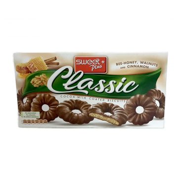 SWEET+ CLASSIC Cocoa Coated Biscuits with BEE-Honey, Walnuts & Cinnamon 180g