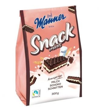 Мини Шоколадови Вафлички "Manner" с Млечен и Какаов Пълнеж 300g